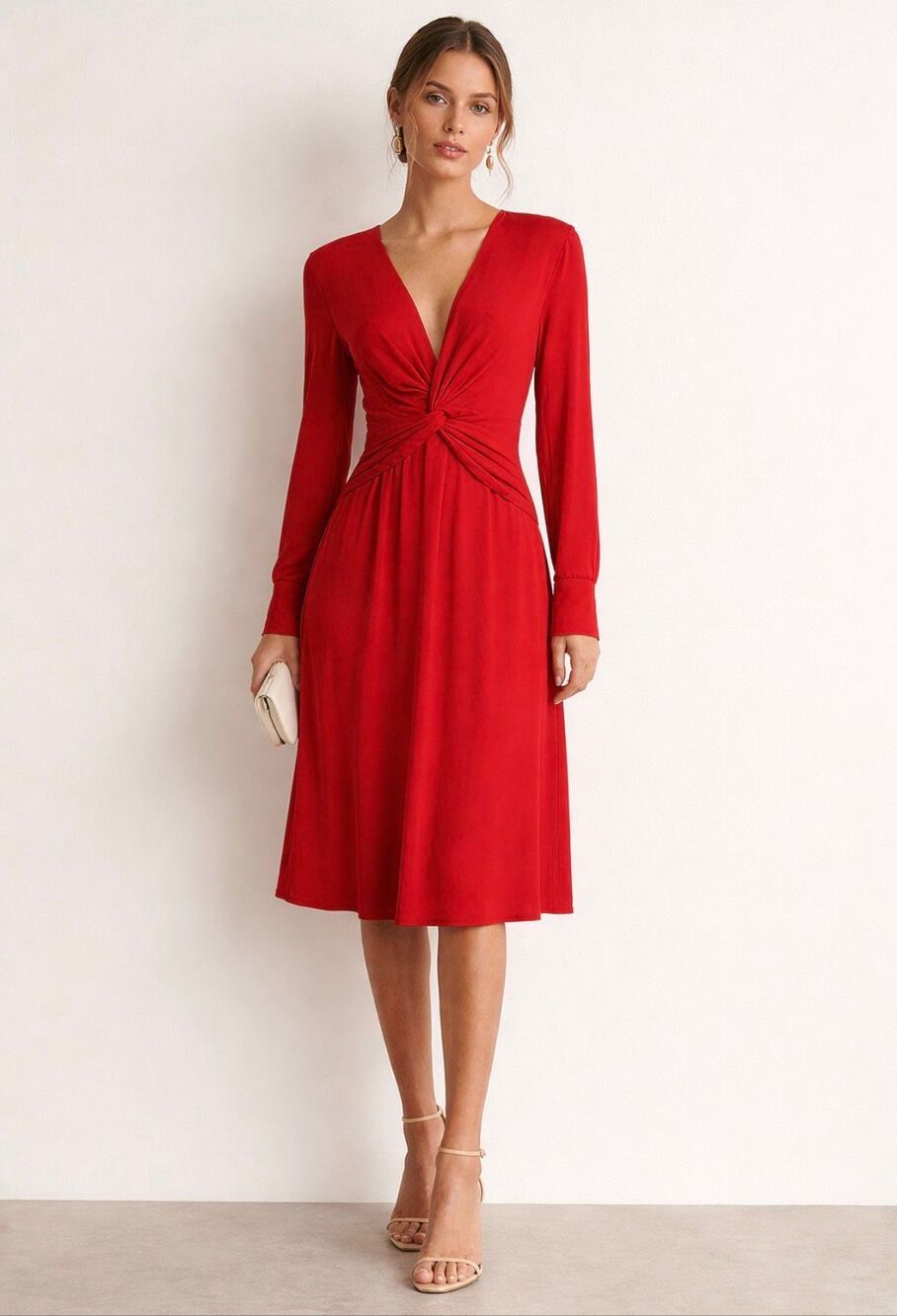 Equipment Femme Short Faun Red Twist Knot V Neck Midi Dress NWT Size 6